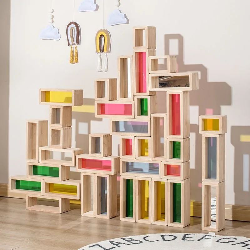 Solid wood rectangular building block brick transparent building block