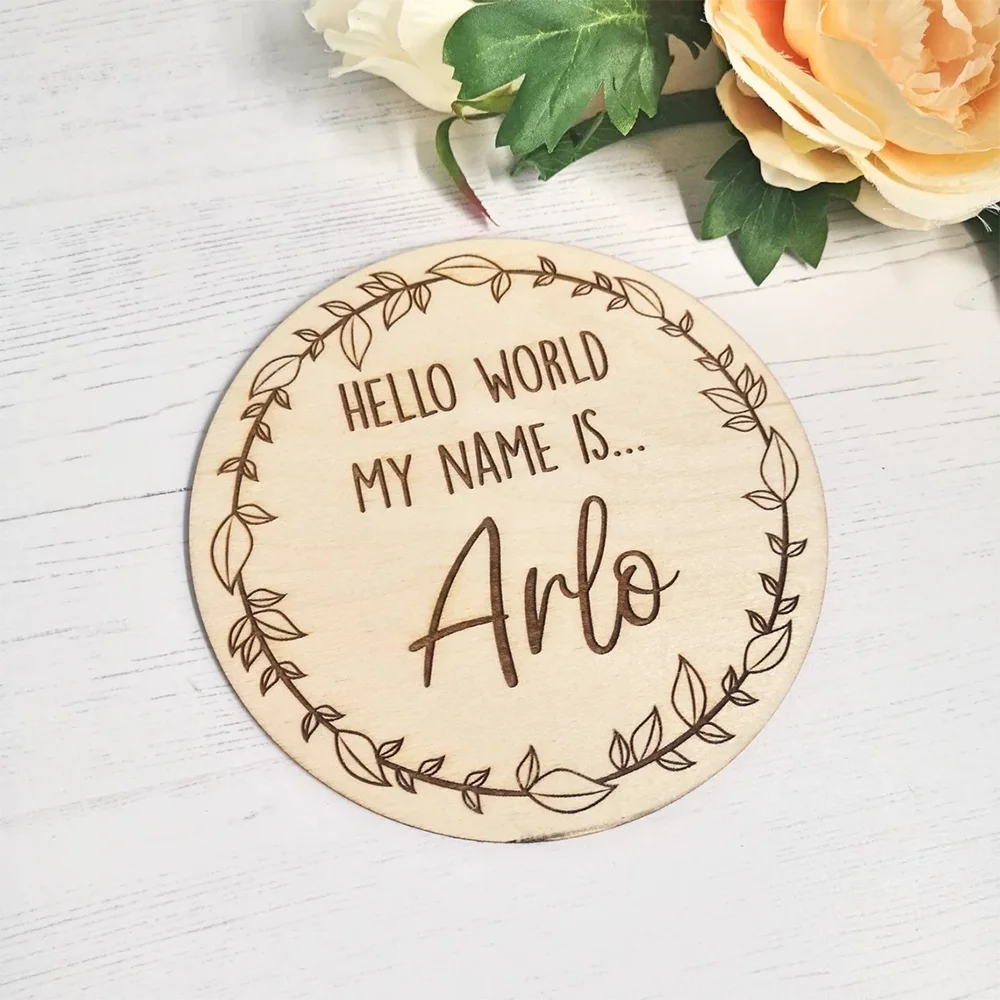 Hello World I'm Here Birth Announcement Sign Engraved Wooden Gift Baby Plaque New Arrival Baby Sign Birthday Gift Baby Shower