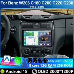 Android 15 wifi+4G Carplay BT Car Radio For Benz W203 C180 C200 C220 C230 2005-2019 Navigation GPS Video Player Multimedia