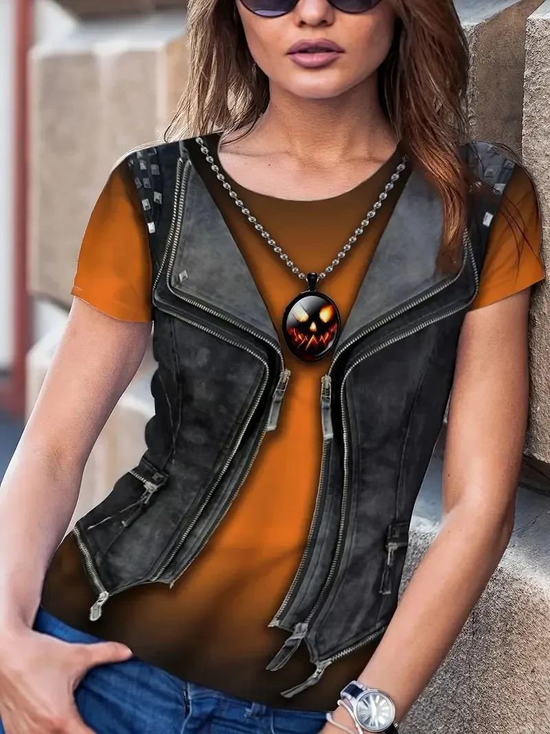 

New Fake Denim Pattern 3D Print T-Shirts Women's Hip Hop Short Sleeves T Shirt Y2k Harajuku Tees Streetwear Tops Female Clothing