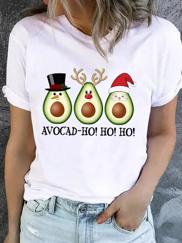

Рождественская одежда, модная новогодняя футболка с короткими рукавами и принтом авокадо, стиль любви, милые базовые женские футболки, футболки с графикой