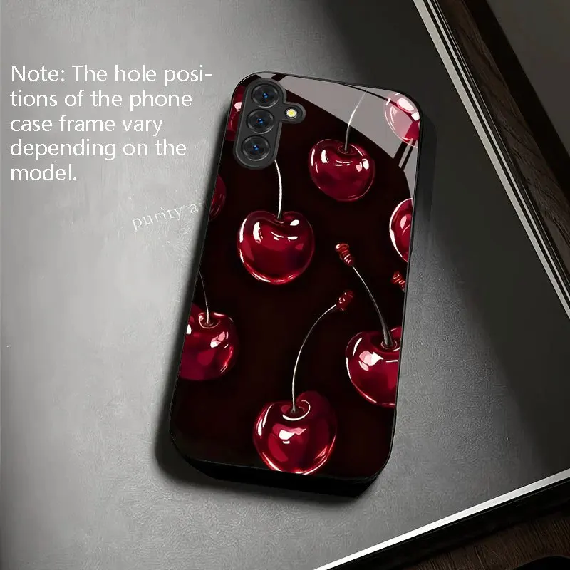 Crimson Cherry Phone Case Glass for Samsung S25/S24/S23/S22 Ultra/S20 Ultra  A16/A36/A54