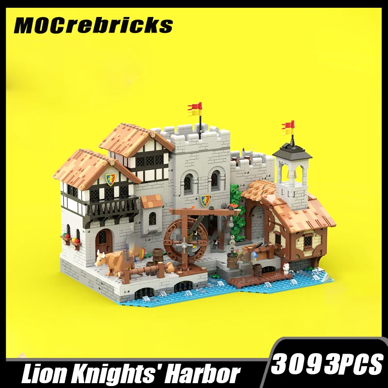 

MOC-164496 Famous Architecture Classic Castle Lion Knight Harbor Outpost Base Modular Building Block Assembly Model Toy Gifts