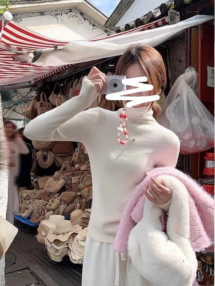 

Korean Style Slim Fit Knitted Sweater Women's Base Layer High Collar Long Sleeve Top Fashionable And Stylish Inner Wear