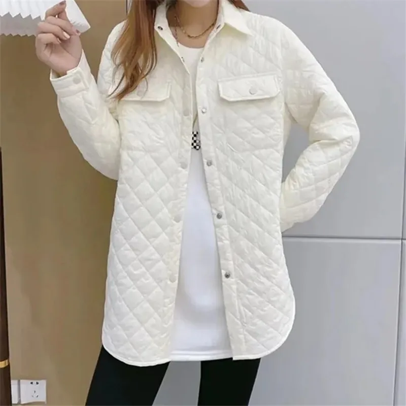 Fashion Cotton Jacket Women\'s Spring Autumn Winter Loose Versatile Casual Work Jacket Cotton Shirt Coat Green White bBlack Purpl