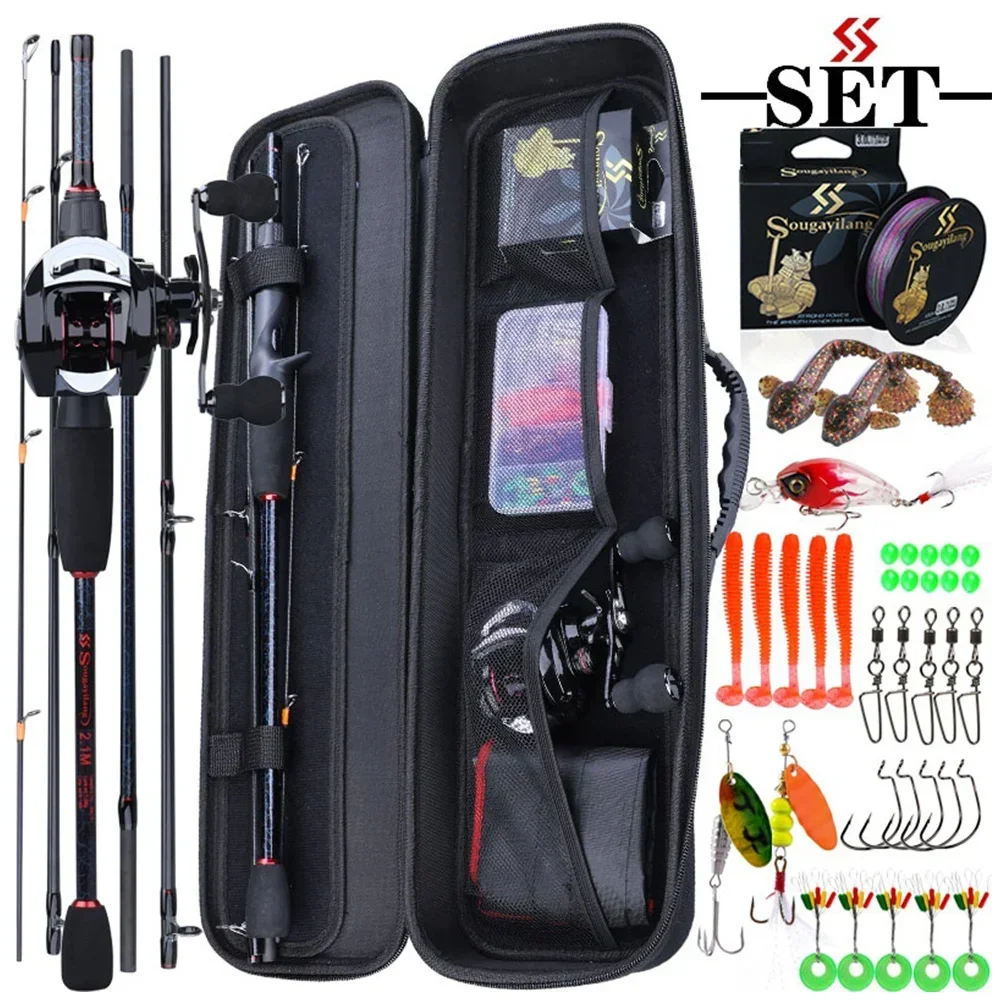 Sougayilang Fishing Rods and Reels Set Bag Portable 5 Sections Fishing Rod and 12LB Max Drag Baitcasting Reel Set Carp Fishing