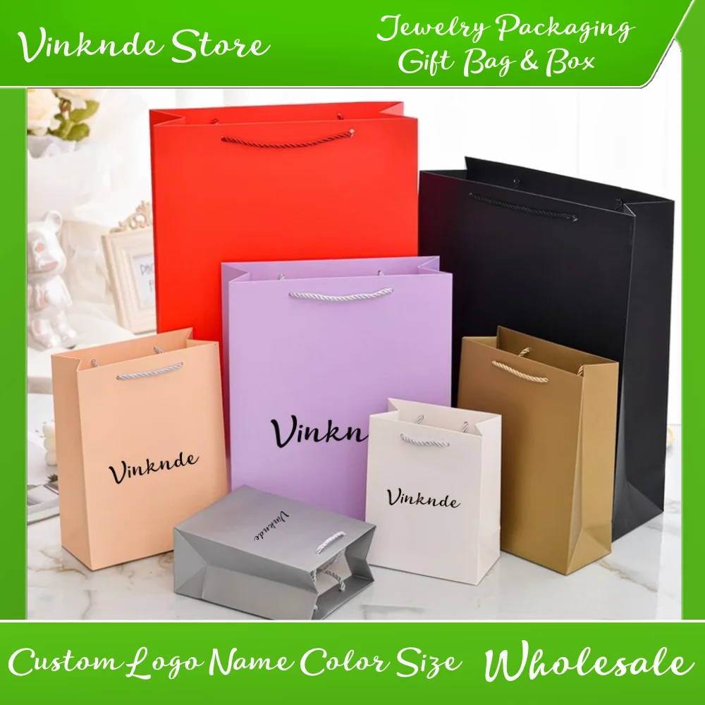 

24 шт., бумажный пакет из крафт-бумаги с логотипом и ручками, упаковочные пакеты, магазин одежды, свадебные подарки для подружек невесты, упаковочные пакеты для закусок