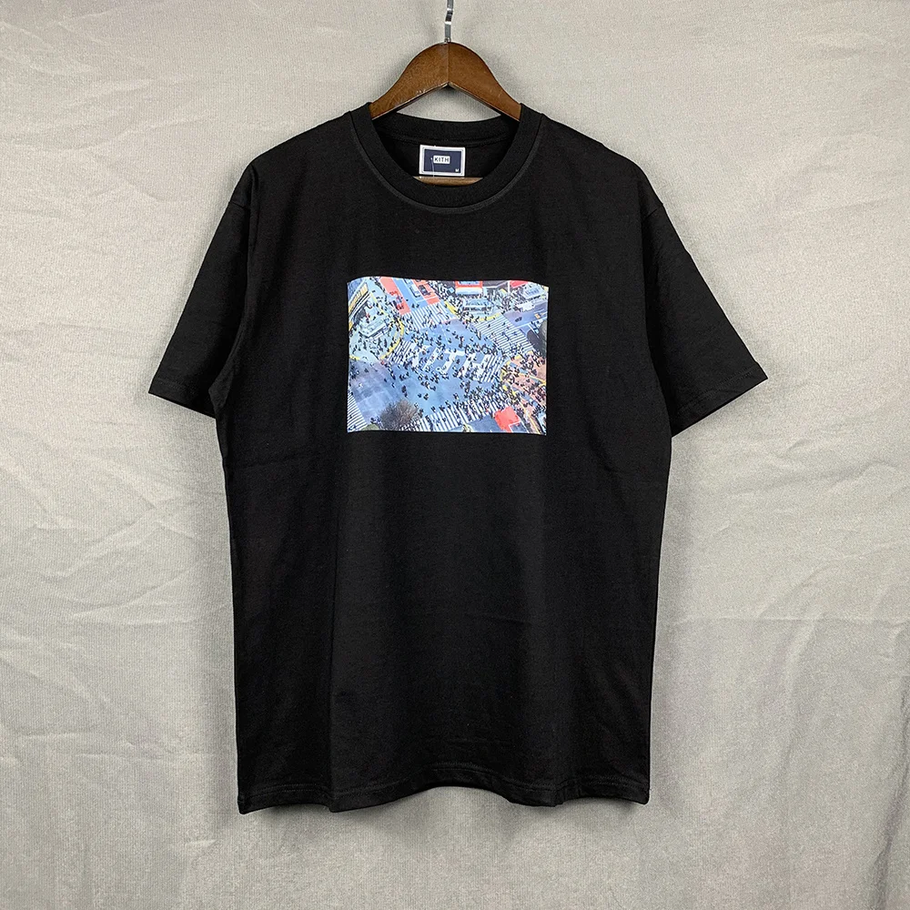 Trendy Cotton round Neck Short Sleeve T-Shirt INS Style KITH Tokyo Busy Street Scene Print High Street Hip Hop Loose Summer T...