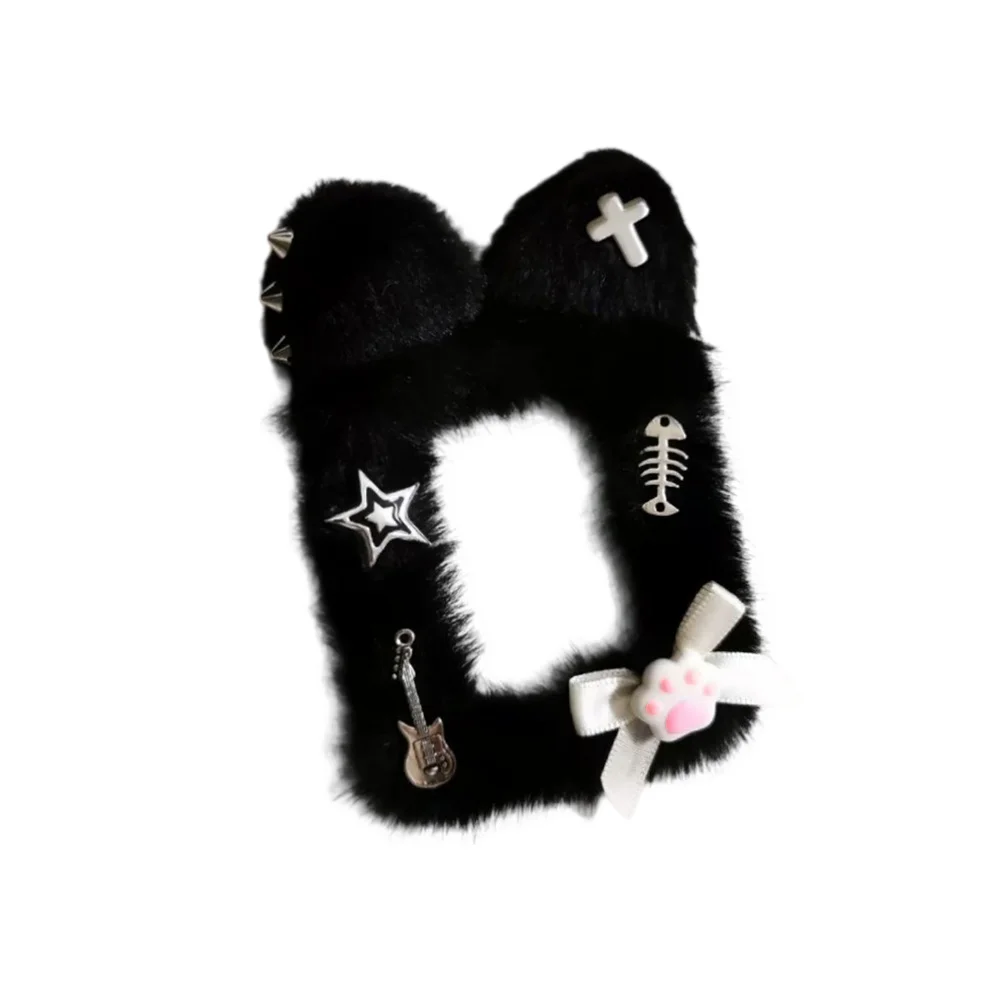 Fluffy Punk Bunny Ear Card Holder Handmade Photo Sleeve 3 Inch Card Display Sleeve Collectible Photocard Case Itabag Decoration Photocard Protector Fan Collectibles Card Cover Trading Card Sleeve