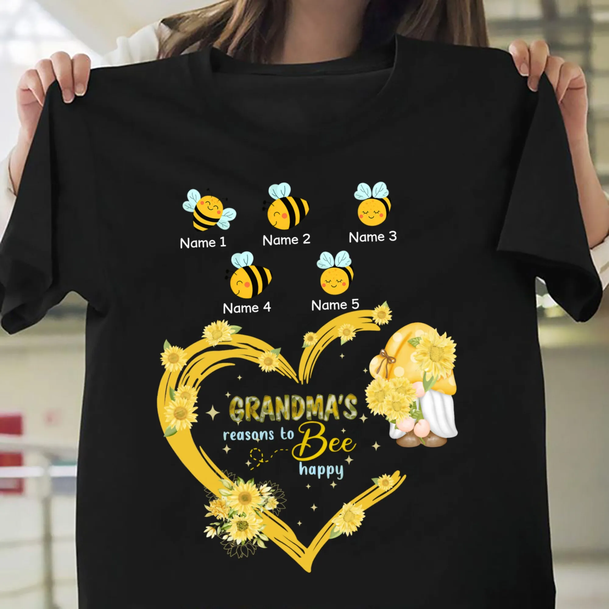 Customize Grandma Bee T Shirt Grandma'S Reasons To Happy Custom Kids On Little Bees Gnome Sweat For Mother'S Day