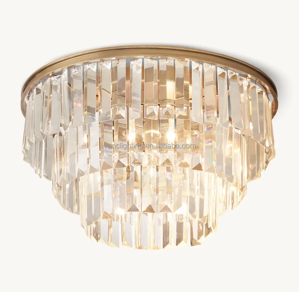 Stairs Restaurant Antique Art Iron Crystal Ceiling Light Multi-layer Custom Chandelier Modern