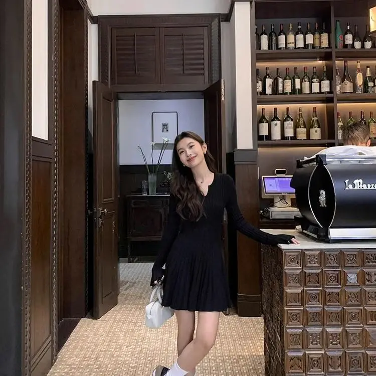 

Knee Length Pullover Off Shoulder Sweaters Jumpers Women Versatile Straight Fall Commuting Girl's Mallgoth Two-Tone Sleek Trendy