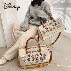 MINISO-bolso de lona de Mickey Mouse para mujer, bolsa de almacenamiento portátil, bolso de viaje de dibujos animados, bolso de hombro de gran capacidad, bolso de lujo