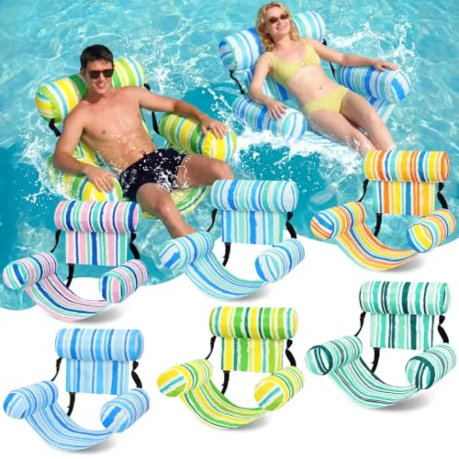 

Adult inflatable pool floats chairs for summer party, tropical leaf plants design, blue and green, adjustable hammock-style flo