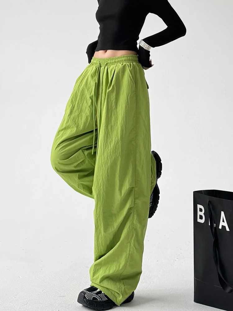 여성용 안감 있는 신축성 있는 허리밴드 루즈핏 와이드 레그 캐주얼 팬츠 가을 겨울 편안한 루즈핏 롱 팬츠 작업복