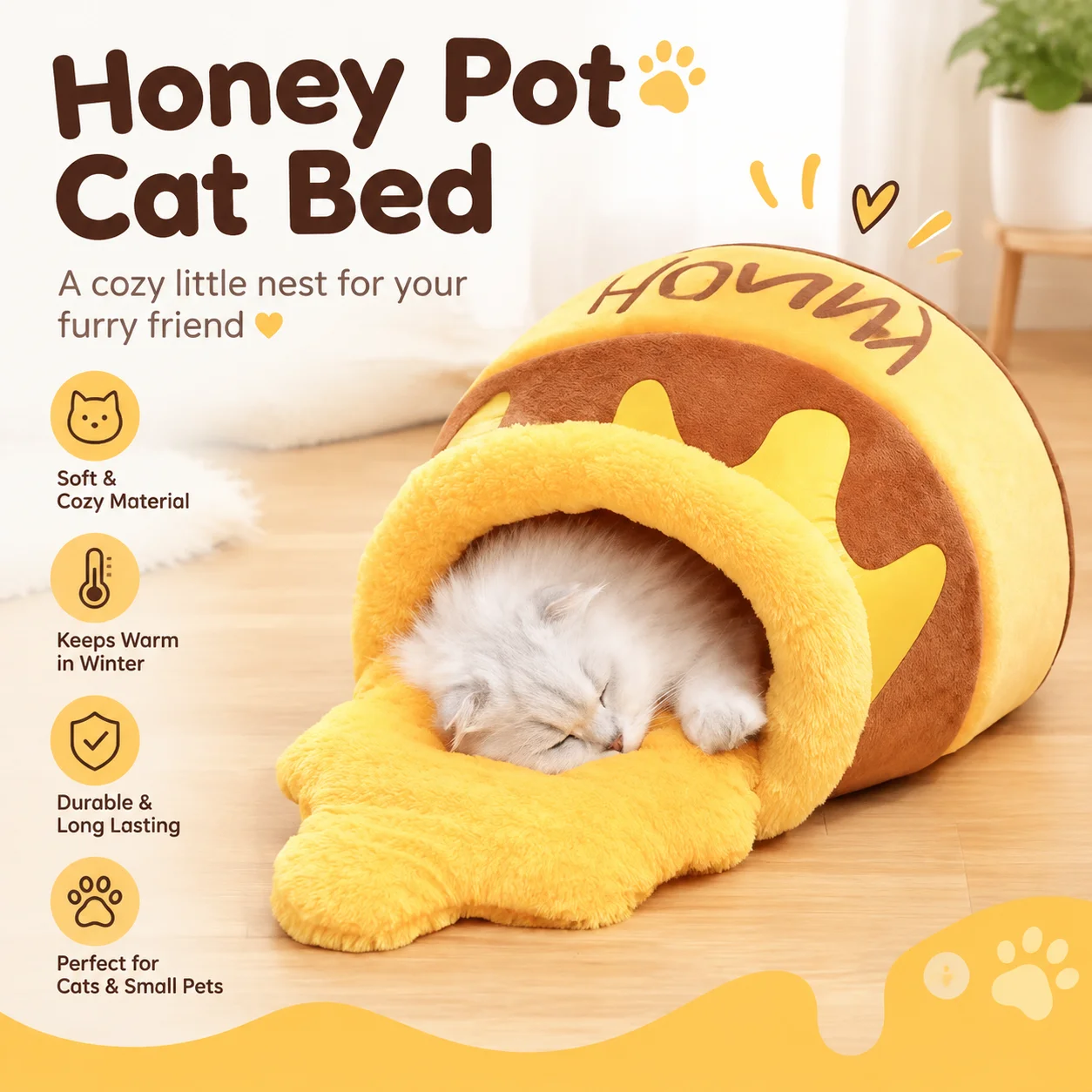 Allgemeines Katzenbett in Honigglasform, halbgeschlossen, warmes Haustierhaus, waschbares Schlafnest für kleine Hunde und Katzen, für den ganzjährigen Gebrauch. – Detail 1