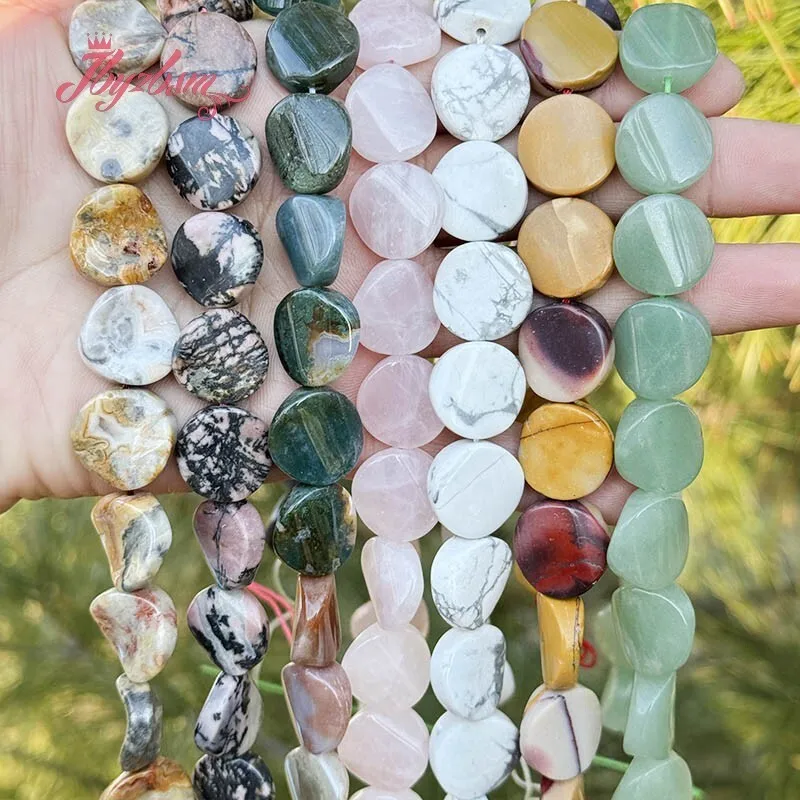 

16mm Natural Stone Beads:Agate/Jasper/Aventurine/Quartz Coin Shape For Necklace Bracelet DIY Jewelry Making Loose Strand 15"