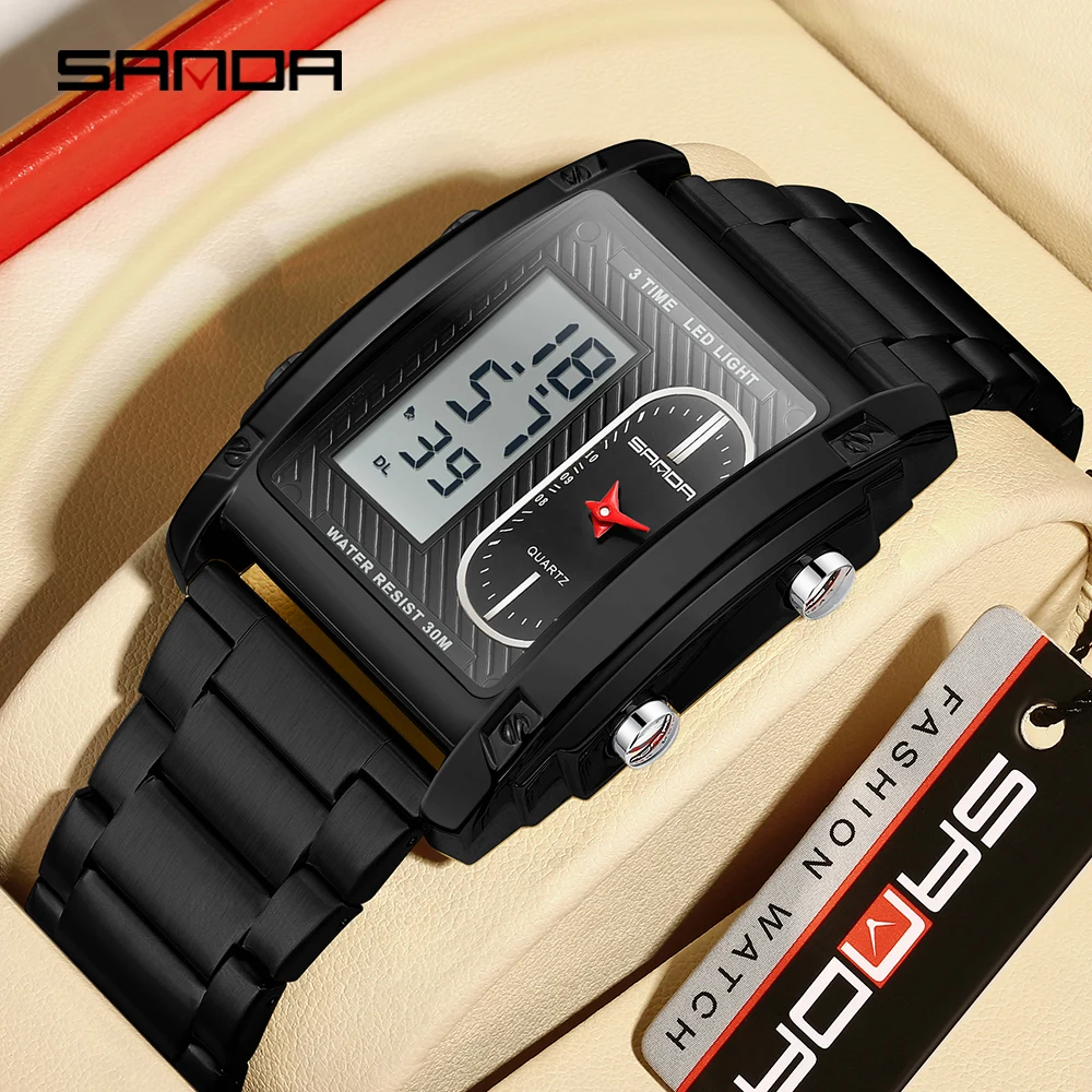 SANDA New 3328 Top-Level Men's Electronic Watch Sports Multifunctional Waterproof Dual Display Men's Electronic Watch