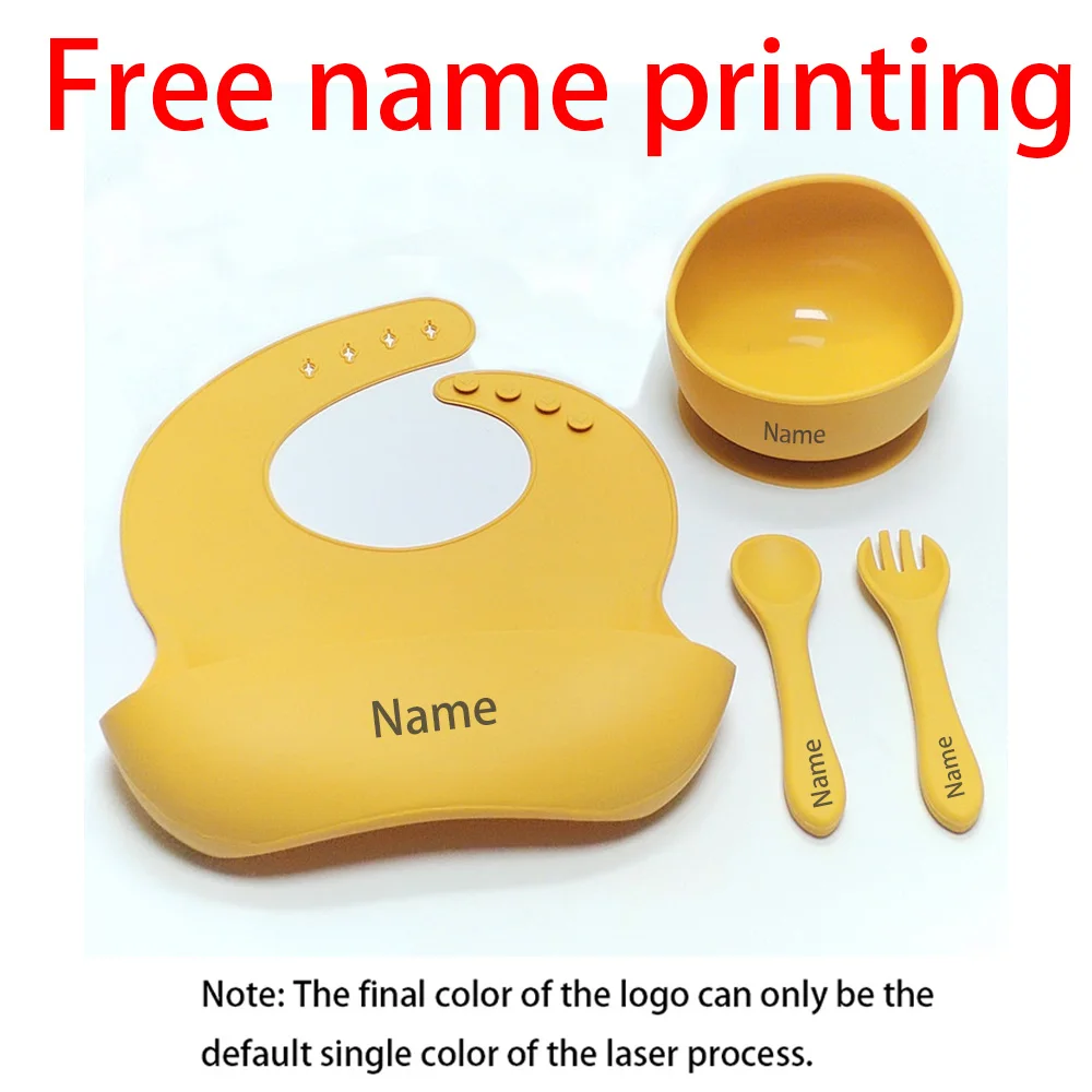 Free Name Printing Children's Meal Bowl Fork Spoon Bib Silicone Material Boy Girl Gift