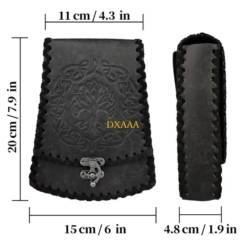 DXAA Bolsa cinto couro medieval vintage relevo bolsa cintura bolsa moedas bolsas cintura couro para homens