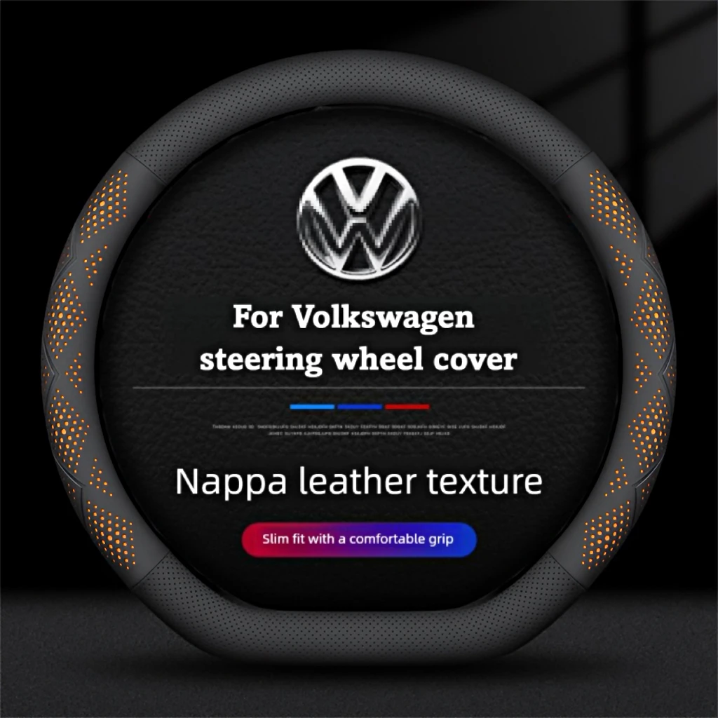 Napa-Leder Auto-Lenkradbezug für Volkswagen VW Tiguan, Atlas, ID.4, Taos, Golf, Passat, Jetta, Polo, Beetle, Touareg usw.
