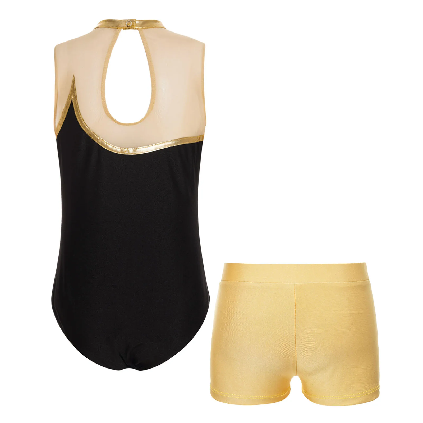 Bodysuit malha sem mangas com Shorts, Meninas Adolescentes Figura Patinação Outfit, Ballet Dança Ginástica, Yoga Sports Collant Set, Dancewear