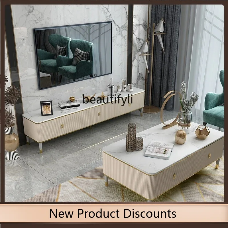 

K185 Light Luxury TV Cabinet Modern Minimalist Marble Simple Small Apartment Living Room Television Background Wall Cabinet
