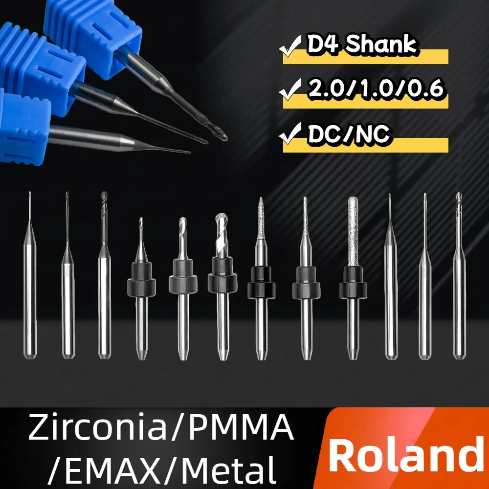 Dental Milling Burs SET for Roland 52DWX Zirconia/PMMA/Emax/Metal Grinding Tools for CAD CAM Materials