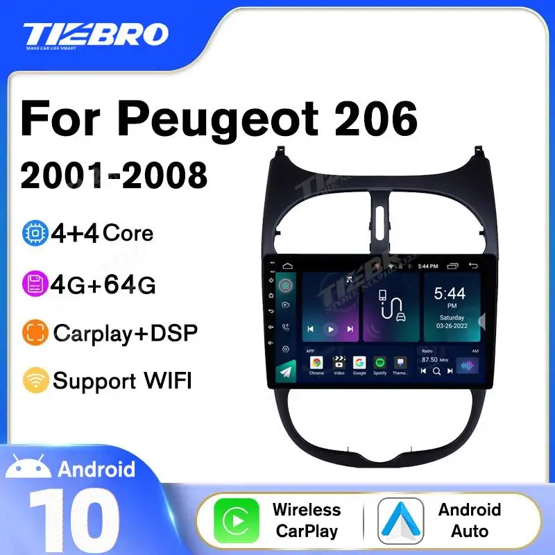 

TIEBRO Q1 4+64G Android Car Radio For Peugeot 206 2001-2008 Citroen C2 2004-2008 Multimedia Video Player GPS Navigation Auto Fan