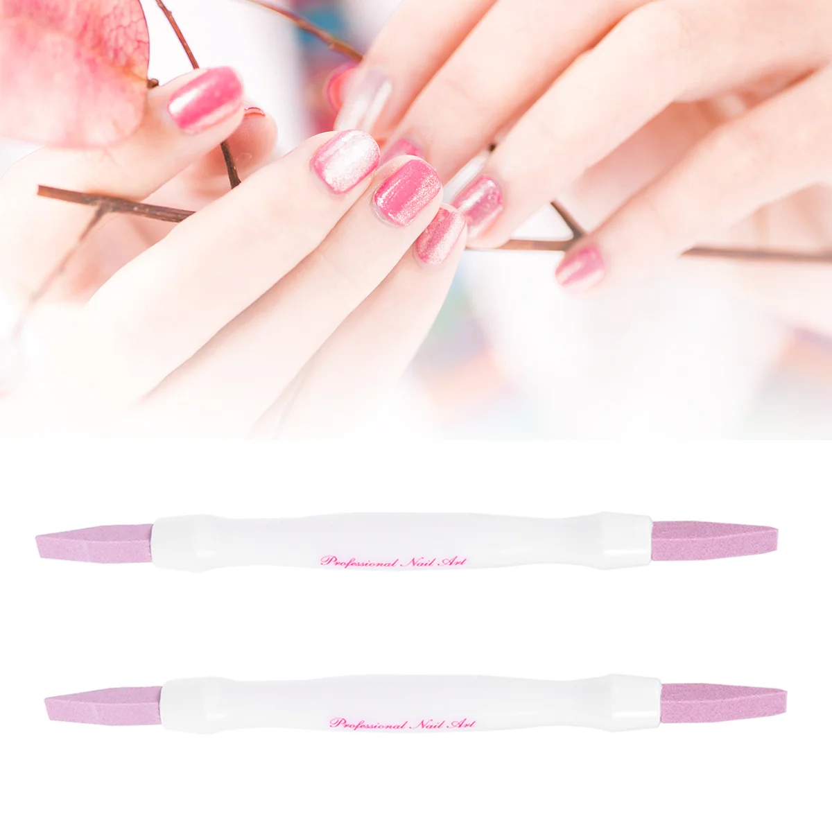 

2 PCS Pumice Stone Cuticle Pusher with Oils Nail Tools Manicure Scrub Buffing Dead Skin Remove Trimmer