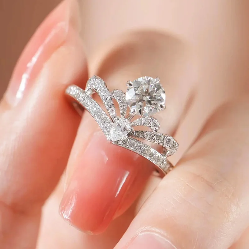 

【JYJZ123】S925 Серебро 1 CT Муассанит Модная Корона Свет Роскошное Сто моделей обручальное кольцо