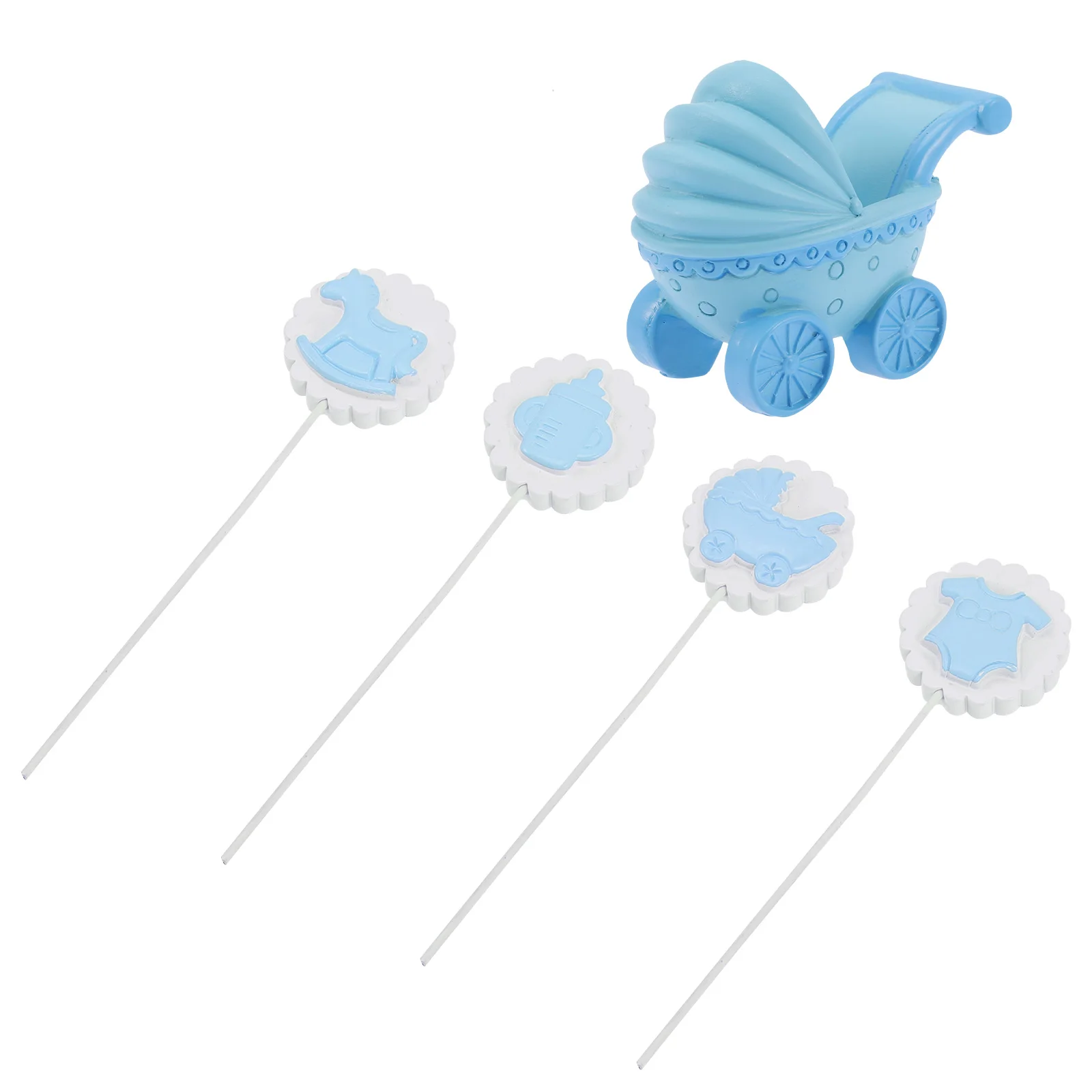 

5Pcs Stroller Decorations Baby Shower Topper Baby Shower Cake Decorations Resin Material Dessert Inserts Party Supplies Cake