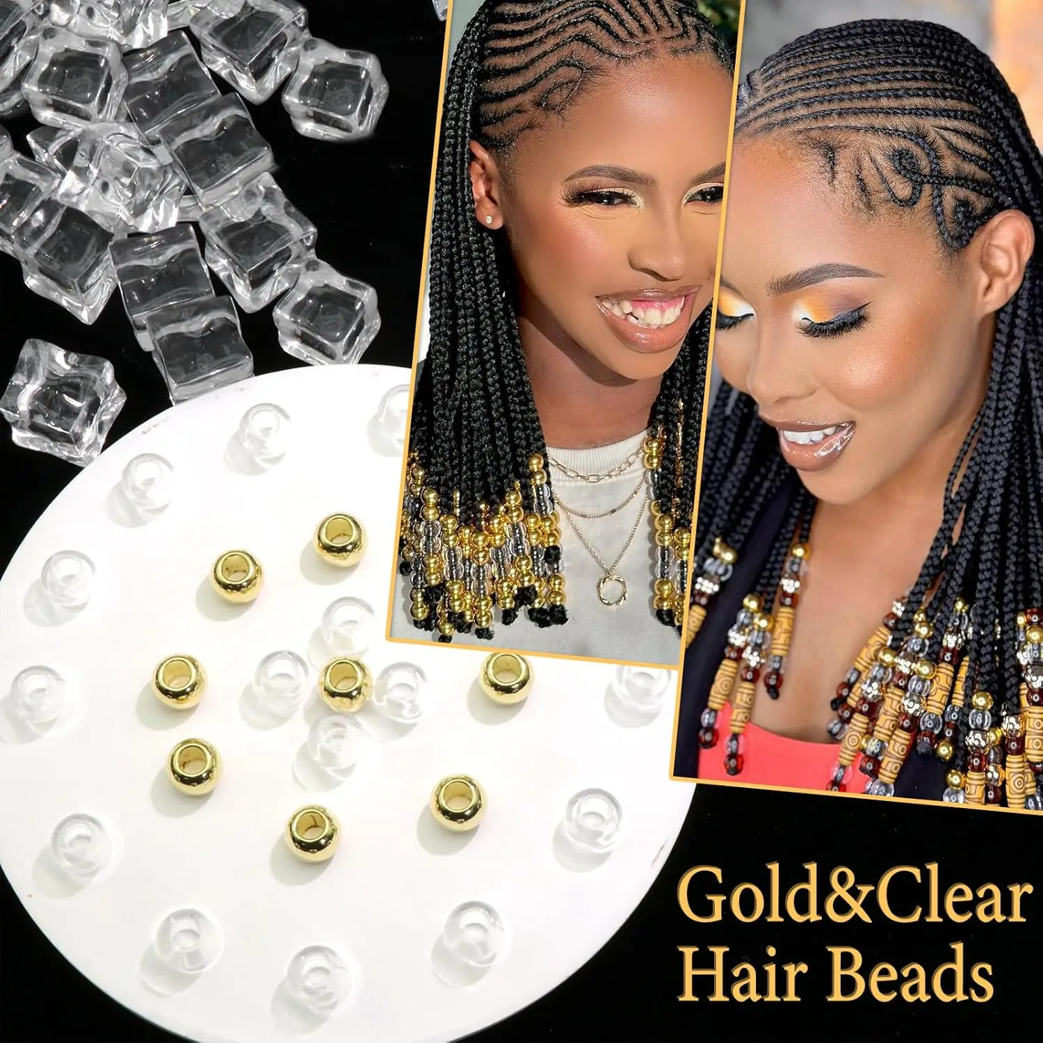 50 قطعة من خرز الشعر Loc Dreadlock مجوهرات شفافة كبيرة من الخرز الضفائر إكسسوارات تزيين الشعر للنساء طقم صنع المجوهرات