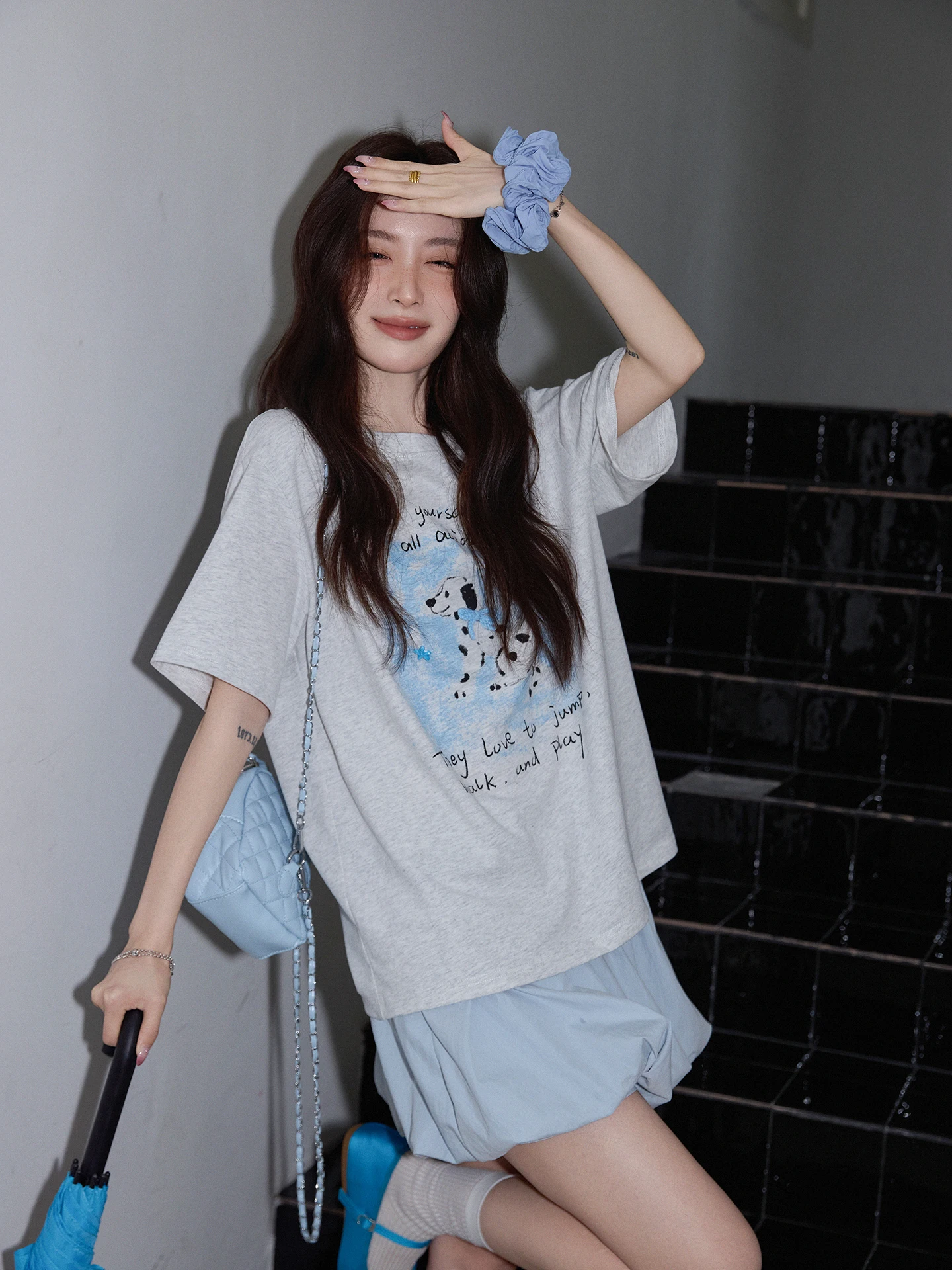 

Casual ey round Ne ort Sve T-irt Women's Summer Korean Sle Loose Slimming Casual f Sve Top by Cha Cha Home