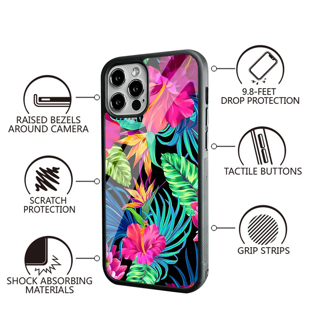 Drive You Mad Hibiscus Pattern Phone Case For IPhone 16 16pro 16plus 16promax Pro Plus Max Mirror Acrylic PC TPU Cover