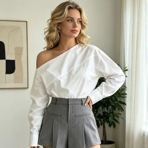Chemisier blanc pour femme, mode vintage, asymétrique, sexy, à épaules dénudées, chemise élégante à manches longues pour femme de bureau, nouveau modèle.