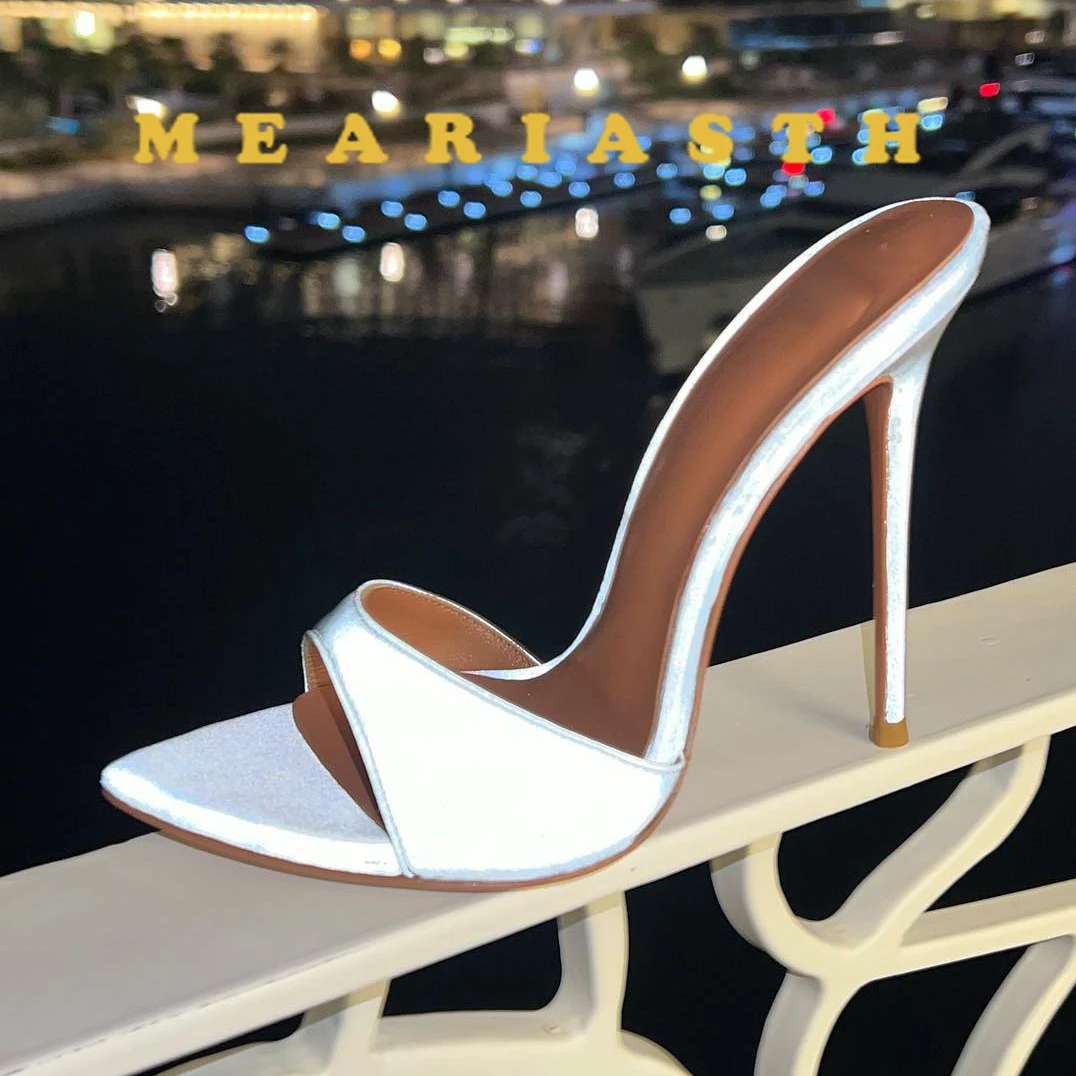 

Fashion red Women Thin Heel Slippers Sexy Pointed Toe Open Toe Sandals Elegant Exquisite Ladies Banquet Party High Heels mule