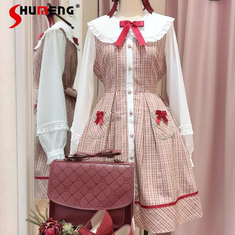 

Autumn Winter New Japanese Sweet Cute Style Bowknot Dress Long Sleeves Single-breasted Slimming Dresses Rojita Sweet Vestidos