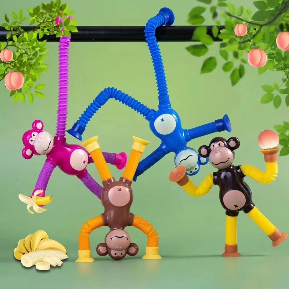 Suction Cup Monkey Pop Tubes Fidget Toys Decompression Stretch Tube Stress Relief Sensory Toys for Kids Adult Party Gifts