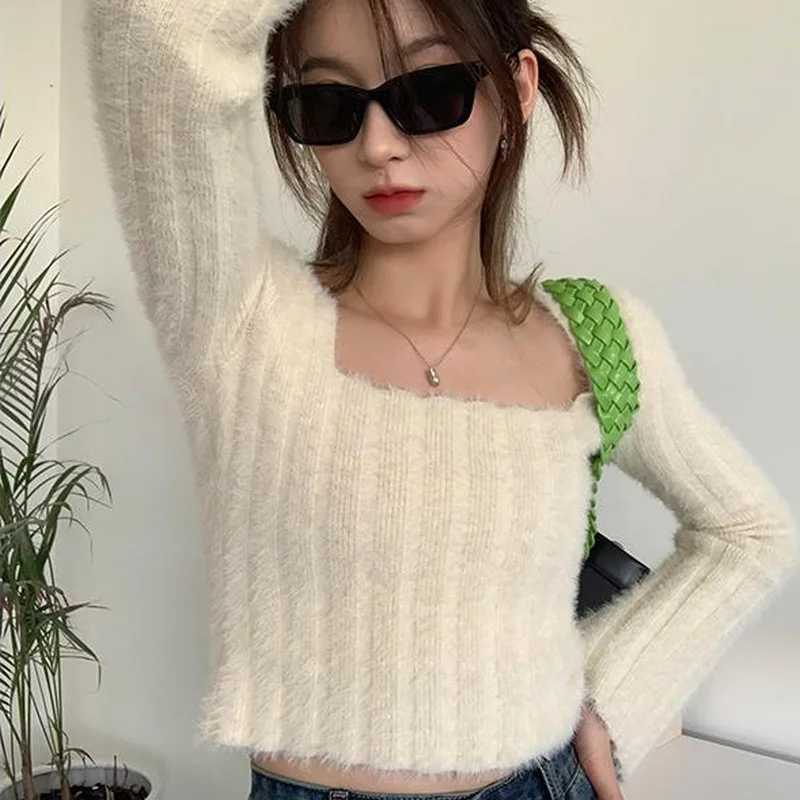 Pullovers Women Sweater Cozy Stretchy Spring Soft Solid Trendy Design Crops Casual Fit Feminine Clothes Mujer Popular Knitwear