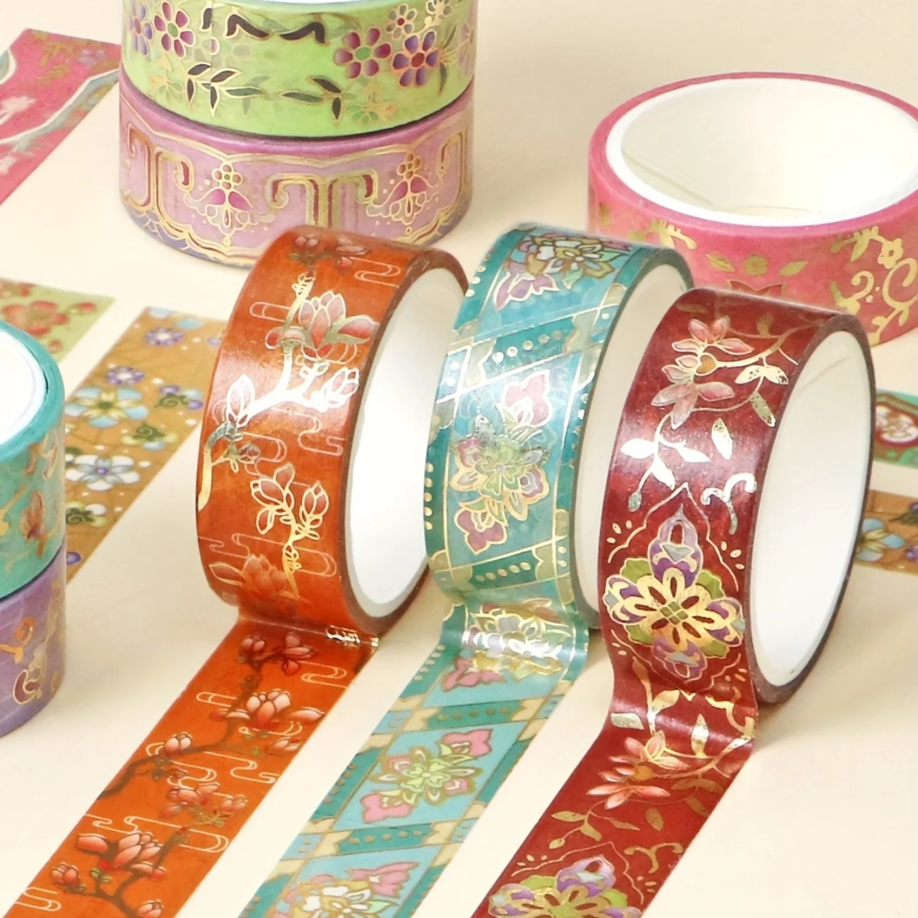 12pcs Flower Blossom Washi Tapes Set Retro Golden Foil Decoration Stickers Floral Pattern Masking Tape Adhesive Stickers A3338