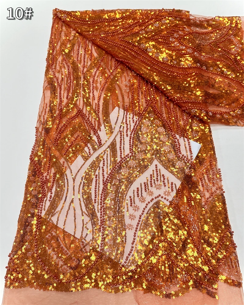 

Luxury Nigerian Beaded Lace Fabric with High-Quality Sequins for African Party Dress Sewing Material