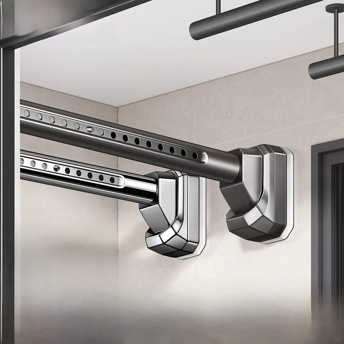 

Stainl Steel Retractable Clothes Drng Rod Curtain Rod ower Curtain Rod No Drilling Required Easy Installation Support