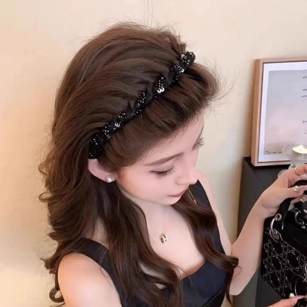

Toothed Wave Headband with Beaded Fluffy Headwear High Cranial Top Headband Korean Style Temperament Face Wash Hairband Travel