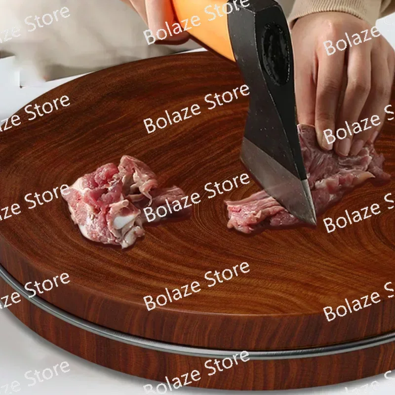 Solid Wood Round Cutting Board High Density Hardness Iron Solid Wood Double Face Round Chopping Cutting Board Blocks with Handle