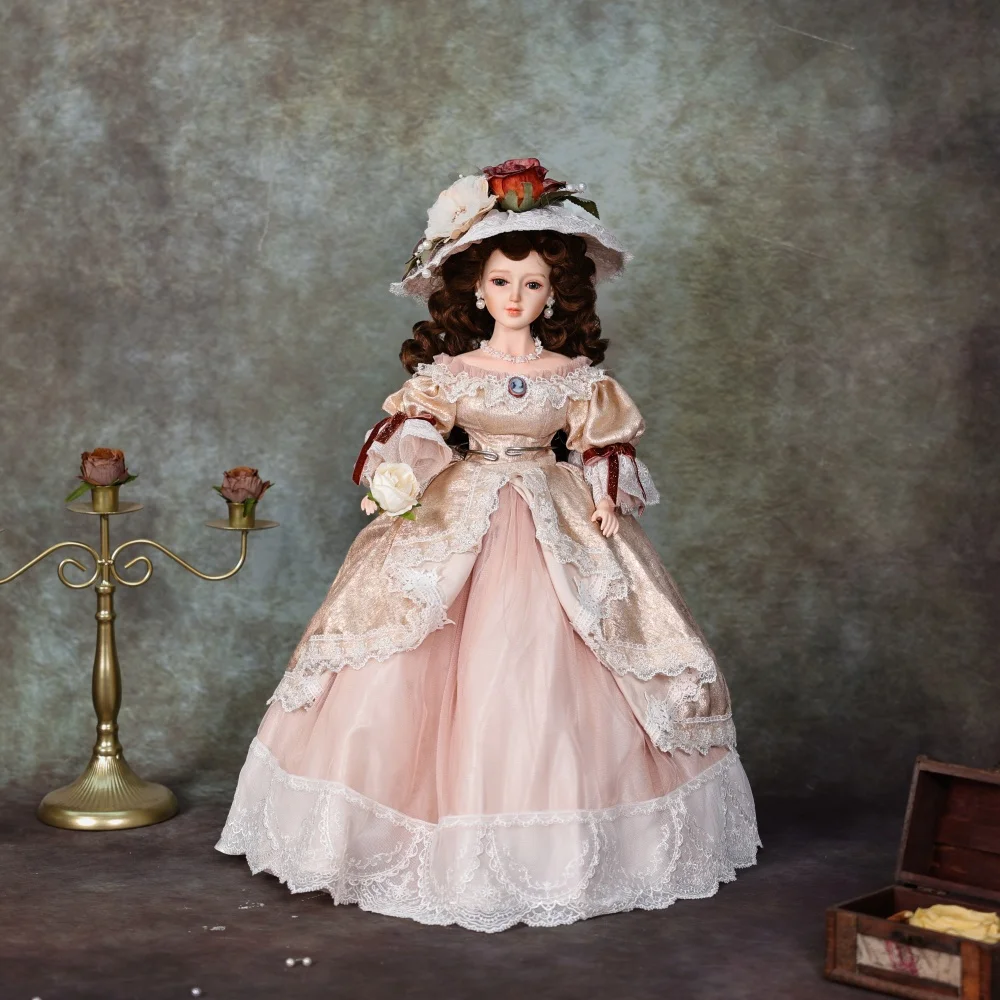 Cloveray Oryginalna 22-calowa Realistyczna Lalka Porcelanowa Victoria Retro Lalka Ceramiczne Ruchome Elementy Ciała Materiałowy Korpus Wysokiej Jakości Kolekcjonerski Prezent Artystyczny