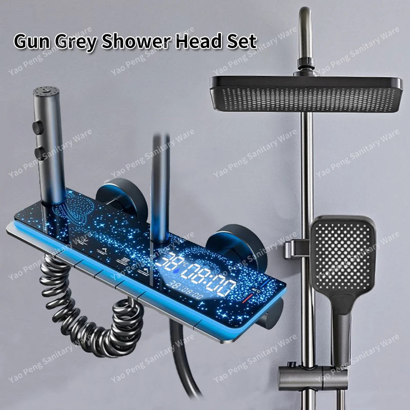 Gunmetal Starry Sky Edition Shower Set with Digital Ambiance Piano Key Button for Home Use; Complete Bathroom Shower Head