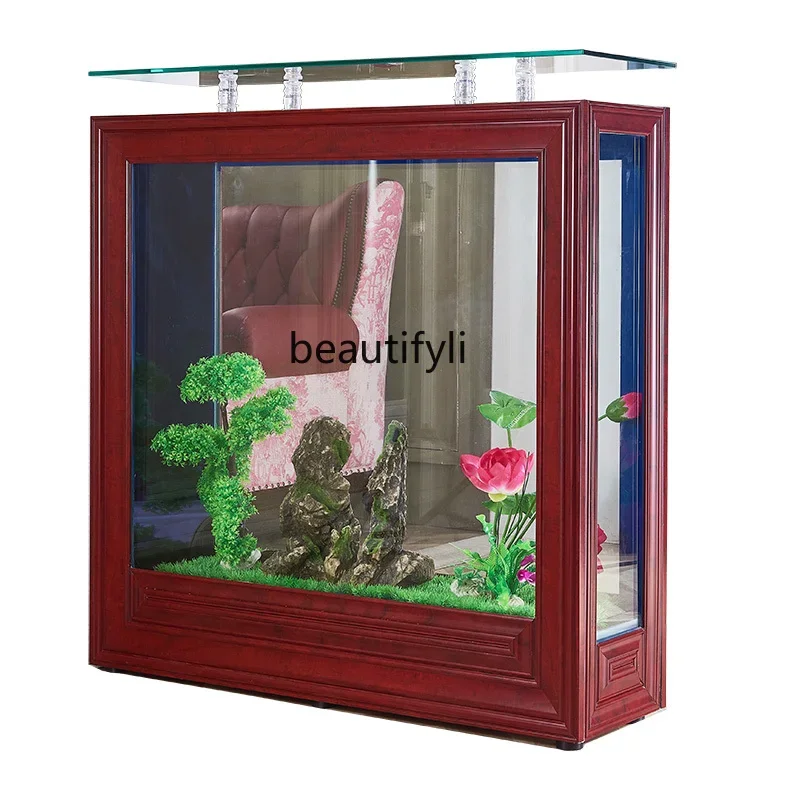 

New Chinese aquarium living room screen large ecological water-free glass goldfish tank53