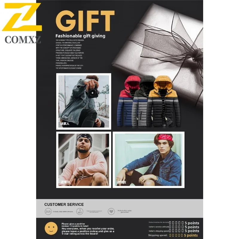 COMXZ سترة الخبز السميكة الدافئة الفاخرة الأعمال مقنعين أنيق المشي لمسافات طويلة الشتاء الحشو مدينة عالية الجودة باركر معطف ملابس للرجال