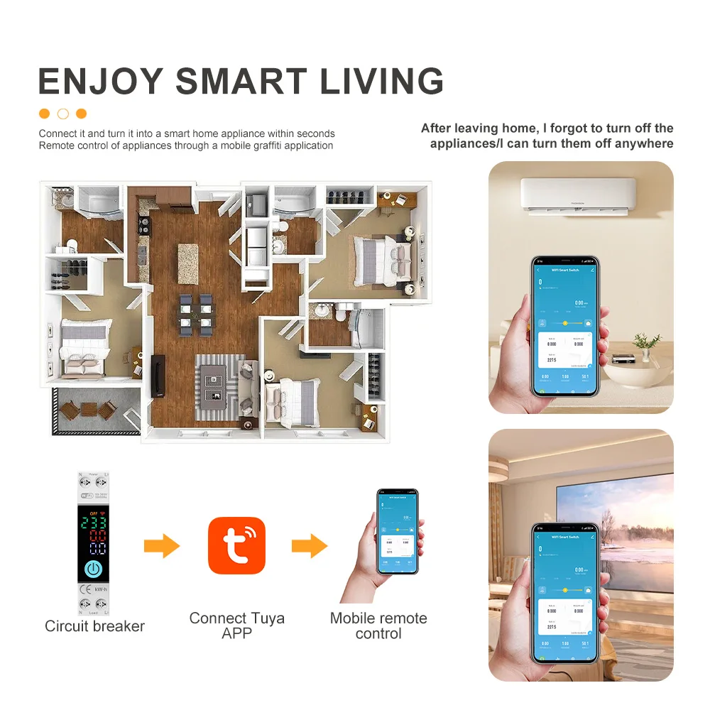 DIY GO 1P+N 1-63A TUYA WIFI Smart-Schalter kWh-Messung Leistungsschalter Timer mit Spannungs- und Stromschutz, Wiedereinschaltfunktion, Prepaid – Detail 6